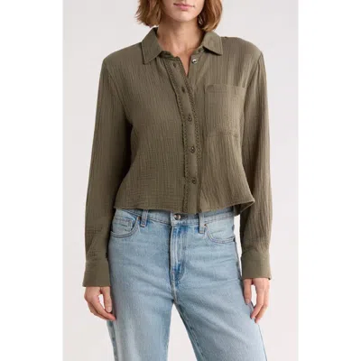 Ellen Tracy Cotton Gauze Button-up Shirt In Green
