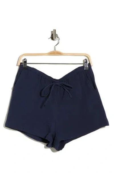 Ellen Tracy Cotton Gauze Drawstring Shorts In Blue