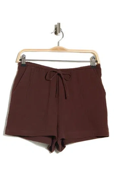 Ellen Tracy Cotton Gauze Drawstring Shorts In Burgundy