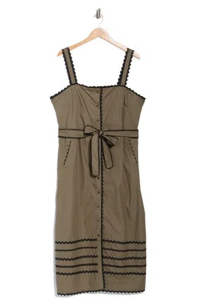Ellen Tracy Cotton Poplin Rickrack Midi Dress In Green