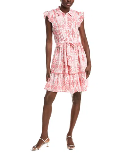 Ellen Tracy Crinkle Belted Ruffle Sleeve Dress In Red