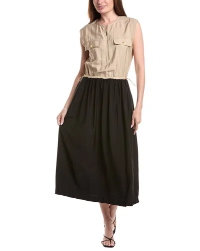 Ellen Tracy Crinkle Colorblock Dress In Black
