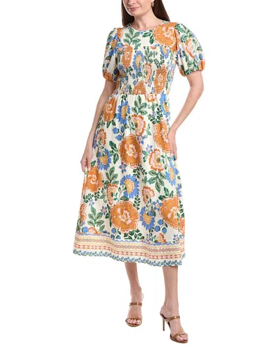 Ellen Tracy Crinkle Smocked Dress In Neutral
