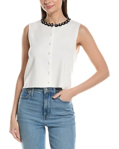 Ellen Tracy Crochet Flower Trim Sweater Vest In Multi