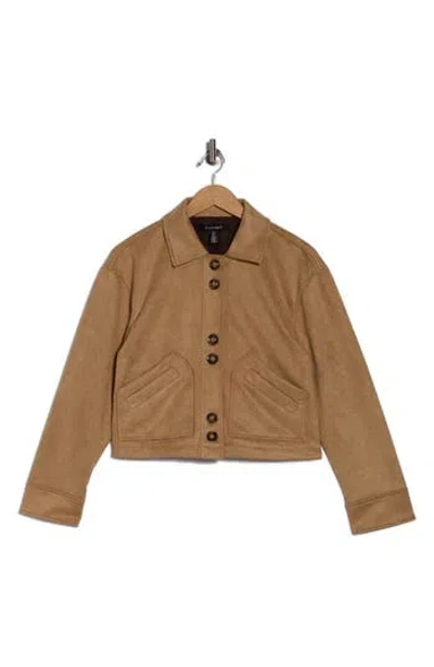 Ellen Tracy Crop Faux Suede Jacket In Brown