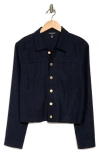 Ellen Tracy Crop Linen Blend Jacket In Navy