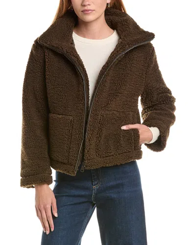 Ellen Tracy Cropped Teddy Coat In Brown