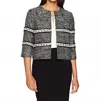 Ellen Tracy Cropped Tweed Open Front Blazer In White, Black In Multi