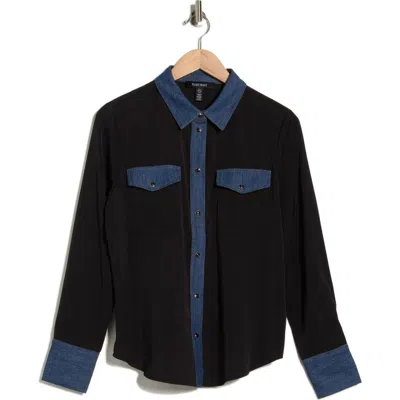 Ellen Tracy Denim Trim Long Sleeve Shirt In Animal Print