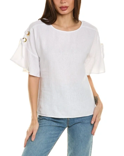 Ellen Tracy Dolman Sleeve Linen-blend Top In White