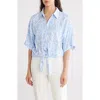 Ellen Tracy Dolman Sleeve Tie Hem Top In Baby Blue Damask