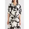 Ellen Tracy Dolman Sleeve Tie Hem Top In Black Floral