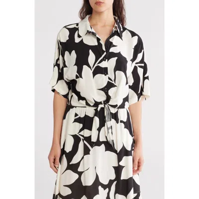 Ellen Tracy Dolman Sleeve Tie Hem Top In Black Floral