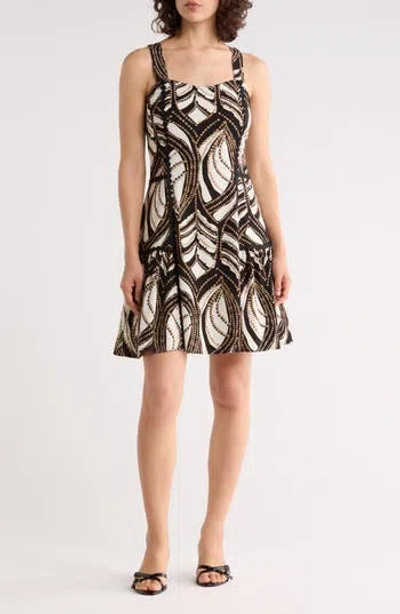 Ellen Tracy Dotted Lace Trim Linen-blend Dress In Multi