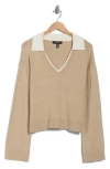 Ellen Tracy Double Collar Sweater In Neutral