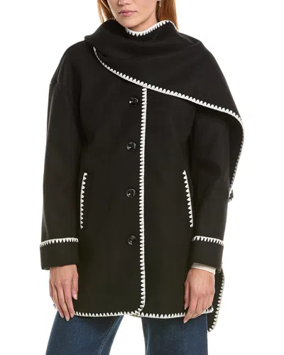 Ellen Tracy Doubleface Scarf Coat In Black