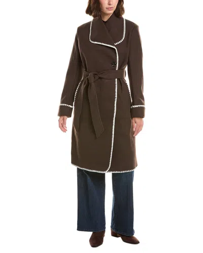 Ellen Tracy Doubleface Wrap Coat In Brown