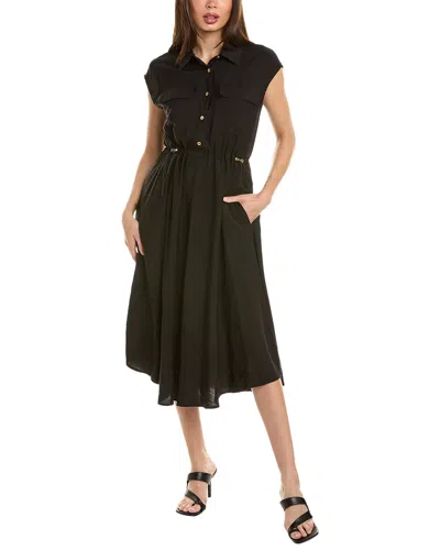 Ellen Tracy Drawcord Waist Midi Dress In Black