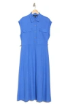 Shop Ellen Tracy Drawcord Waist Midi Shirtdress In Azure