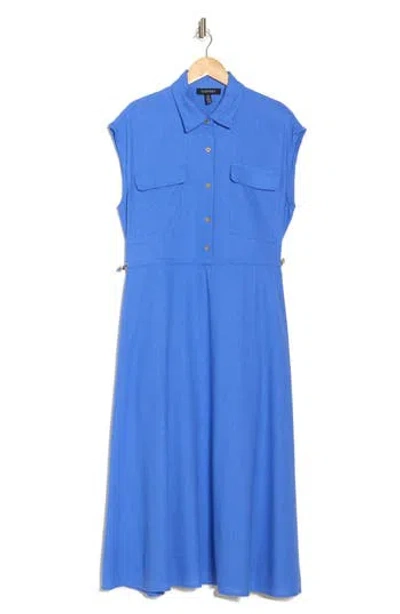 Ellen Tracy Drawcord Waist Shirtdress In Azure