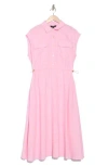 Ellen Tracy Drawcord Waist Shirtdress In Flamingo Pink