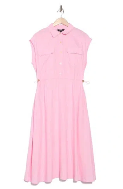Ellen Tracy Drawcord Waist Shirtdress In Flamingo Pink