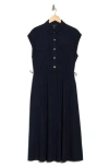 Ellen Tracy Drawcord Waist Shirtdress In Navy