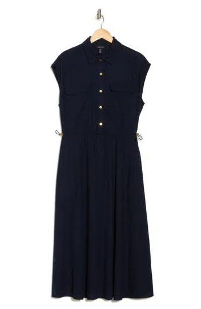 Ellen Tracy Drawcord Waist Shirtdress In Navy