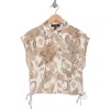 Ellen Tracy Drawstring Hem Camp Shirt In Ivory Multi Paisley