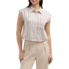 Ellen Tracy Drawstring Hem Camp Shirt In Linen Black Stripe
