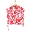 Ellen Tracy Drawstring Hem Camp Shirt In Tropical Coral Floral