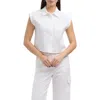 Ellen Tracy Drawstring Hem Camp Shirt In White