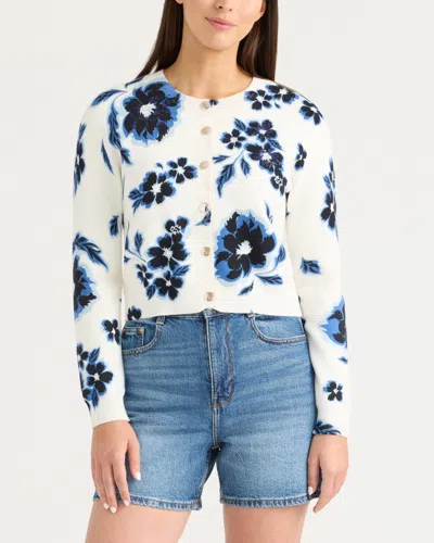 Ellen Tracy Ellen Trancy Women's Floral Printed Button Front Cardigan In White