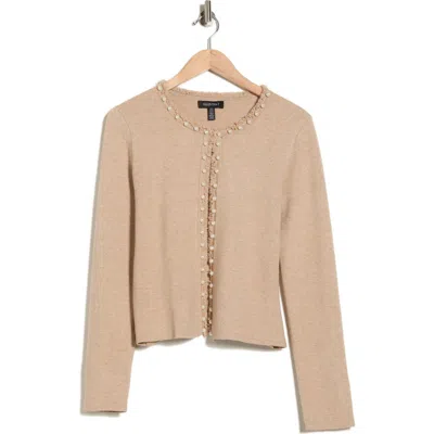 Ellen Tracy Embellished Fringe Cardigan In Brown