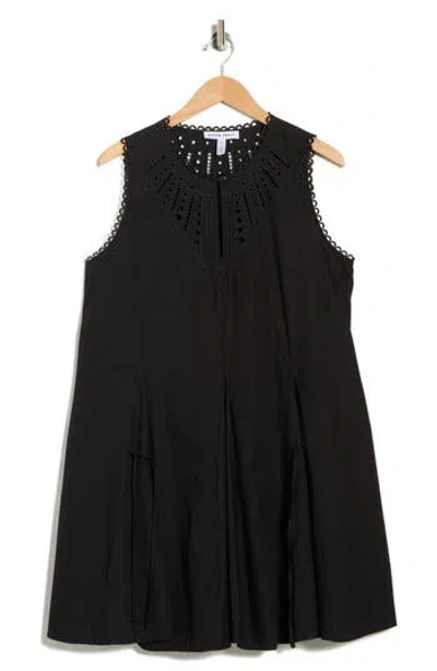 Ellen Tracy Embroidered Cotton Poplin Dress In Black