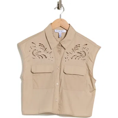 Ellen Tracy Embroidered Cotton Poplin Shirt In Safari