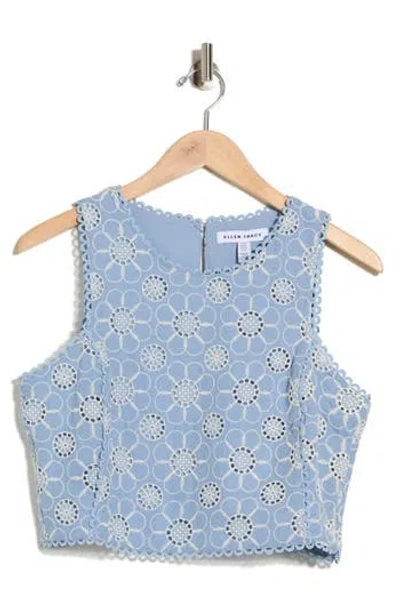 Ellen Tracy Embroidered Cotton Voile Crop Tank In Blue