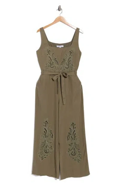 Ellen Tracy Embroidered Cutwork Sleeveless Jumpsuit In Green
