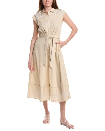 Ellen Tracy Embroidered Detail Poplin Dress In Neutral