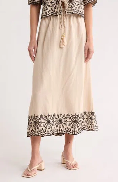Ellen Tracy Embroidered Eyelet Hem Pull-on Skirt In Neutral