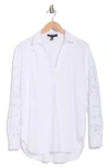 Ellen Tracy Embroidered Eyelet Long Sleeve Poplin Tunic Top In White