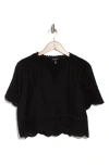 Ellen Tracy Embroidered Eyelet Short Sleeve Popover Top In Black