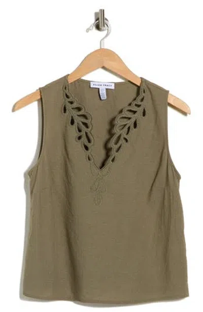 Ellen Tracy Embroidered Eyelet Sleeveless Top In Green