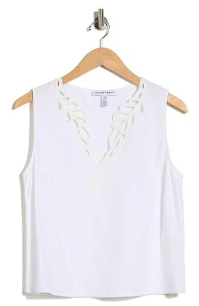 Ellen Tracy Embroidered Eyelet Sleeveless Top In White