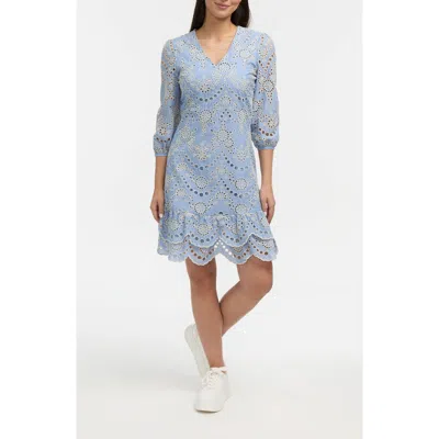 Ellen Tracy Embroidered Eyelet V-neck Minidress