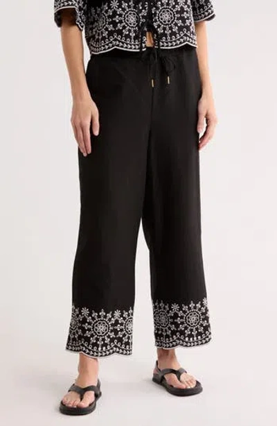Ellen Tracy Embroidered Hem Crop Pants In Black
