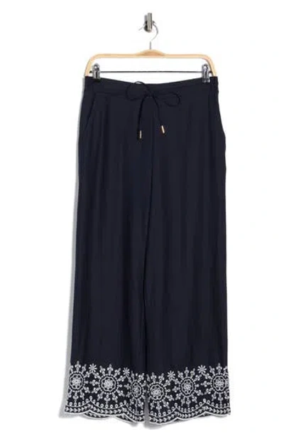 Ellen Tracy Embroidered Hem Crop Pants In Blue