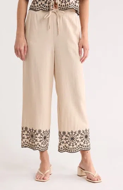 Ellen Tracy Embroidered Hem Crop Pants In Neutral
