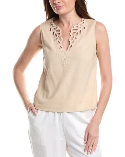Ellen Tracy Embroidered Linen-blend Tank Top In Neutral