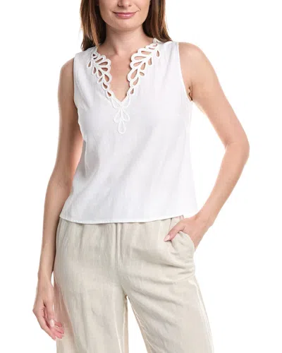 Ellen Tracy Embroidered Linen-blend Tank Top In White